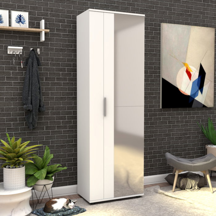 Hanah Home Zapatero con Puerta de Espejo Blanco Hanah Home Zapatero con Puerta de Espejo Blanco